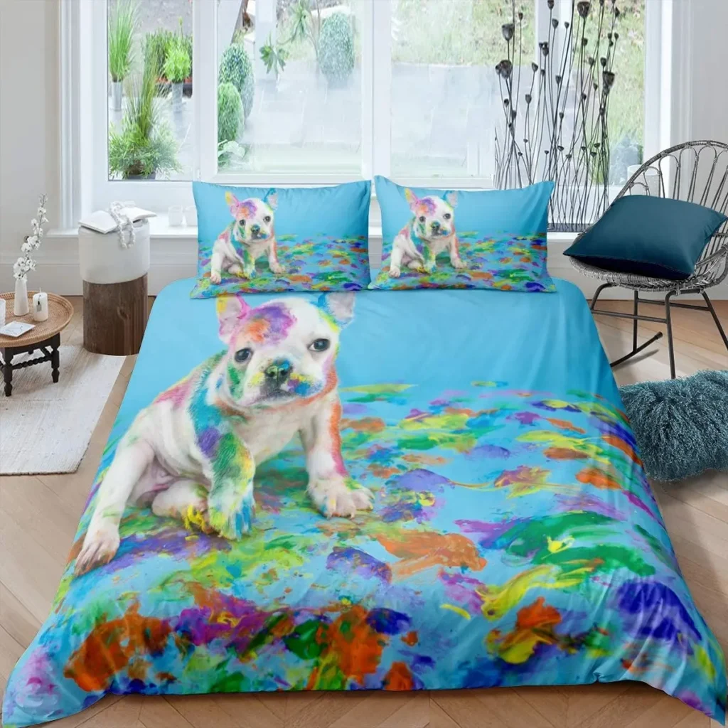 Bulldog Duvet Cover French Bulldogs Bedding Set Twin Polyester Chocolate Puppy Pet Doggy Animal Quilt Cover 8 - French Bulldog Gifts Store