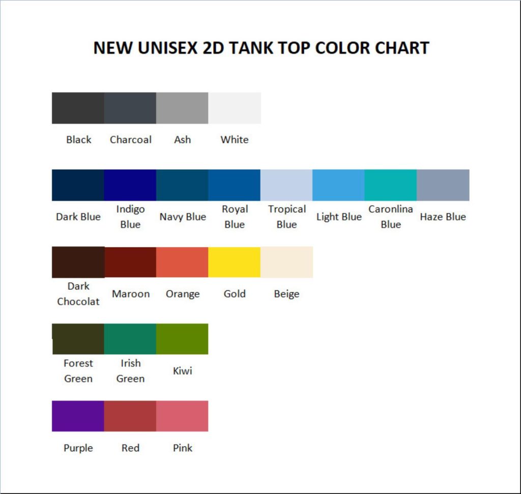 tank top color chart - French Bulldog Gifts Store